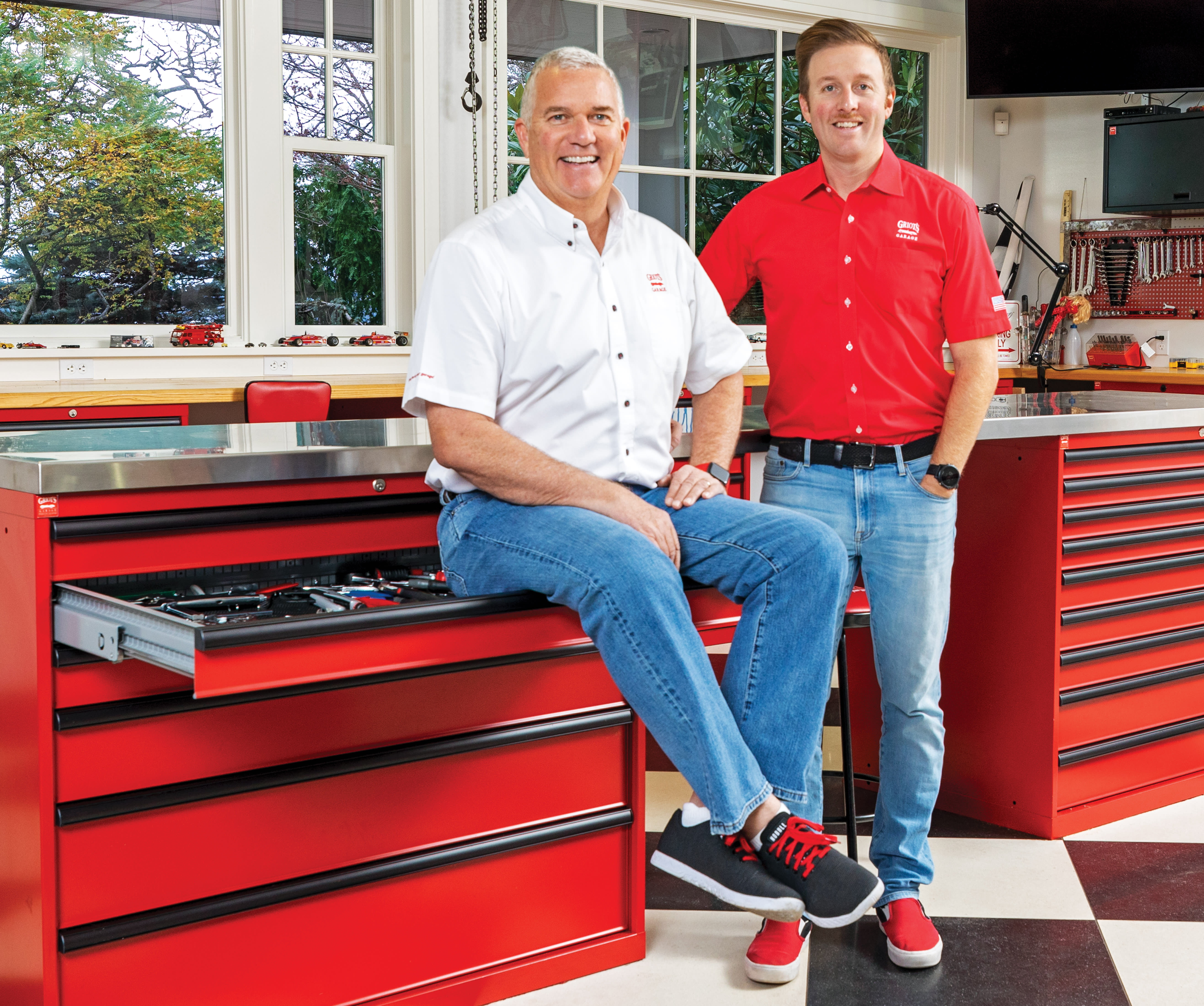 Richard & Nick Griot in the garage